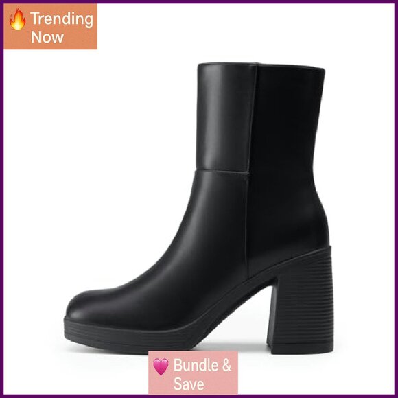 Women's Platform Ankle Boots Chunky Heels Square Toe Side Zipper Party - Picture 7 of 8